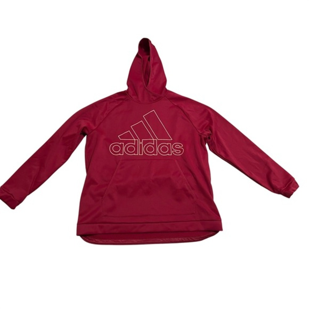Adidas Big Logo Hoodie Red Athletic Pullover Size XL